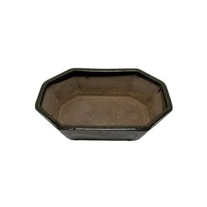 Octagonal Planter Brown Drip Glaze - Great Condition